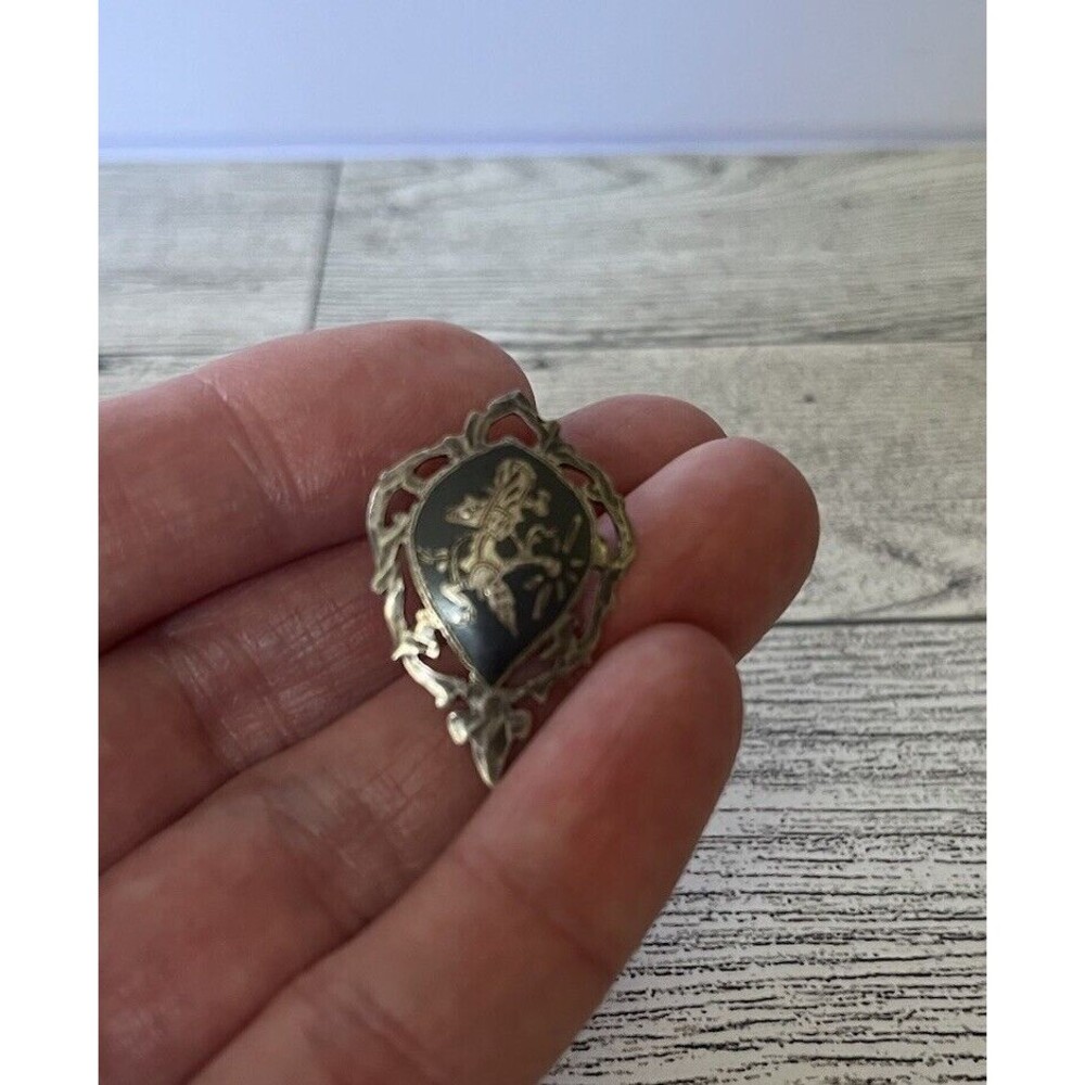 Vintage Siam Sterling Silver Niello Dancer Enamel Screw Brooch Pin
